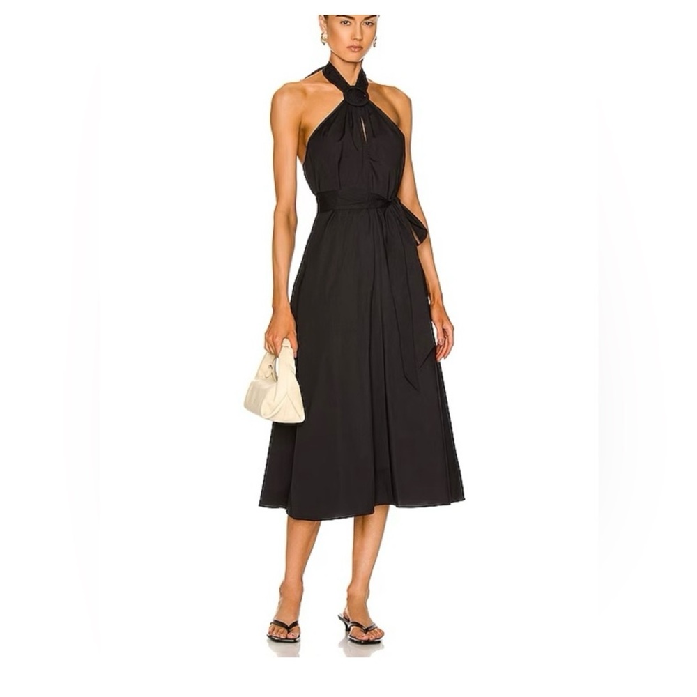 STAUD Black Halter Midi Dress
